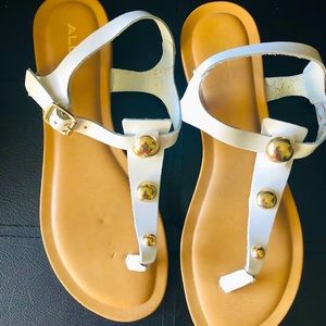 ALDO White Sandal with Gold Adornments